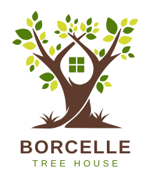 White Green and Brown Modern Tree House Logo