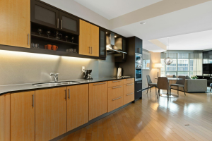 wooden cabinets in a kitchen
